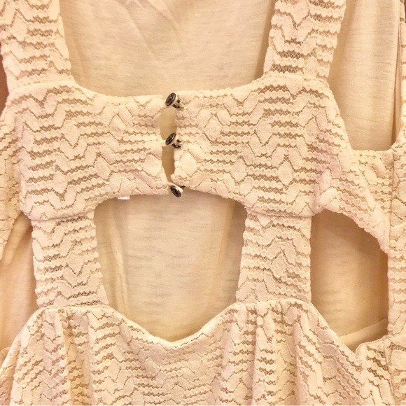Free People Poppy Lace Pocket Mini Dress Cutout Back Cream Medium - Picture 5 of 7